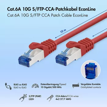 LogiLink Cat.6A CCA S/FTP LSZH -patchkaapeli, punainen, 10 m, EconLine