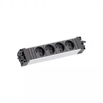 Bachmann STEP ALU 6x UTE GST18 France – 6-osainen alumiininen pistorasia, GST18-tulolla, 230V/16A, 3680W, hopea/musta