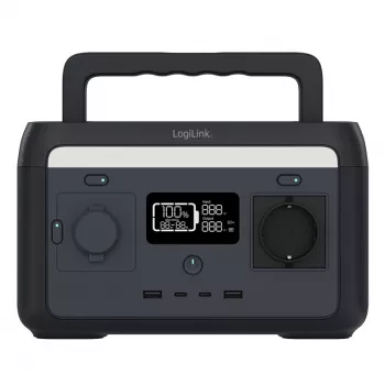 LogiLink kannettava voimala 300W LiFePO4-akku, 288Wh puhdas siniaalto, 60W USB-C PD, QC3.0, Solar Ready