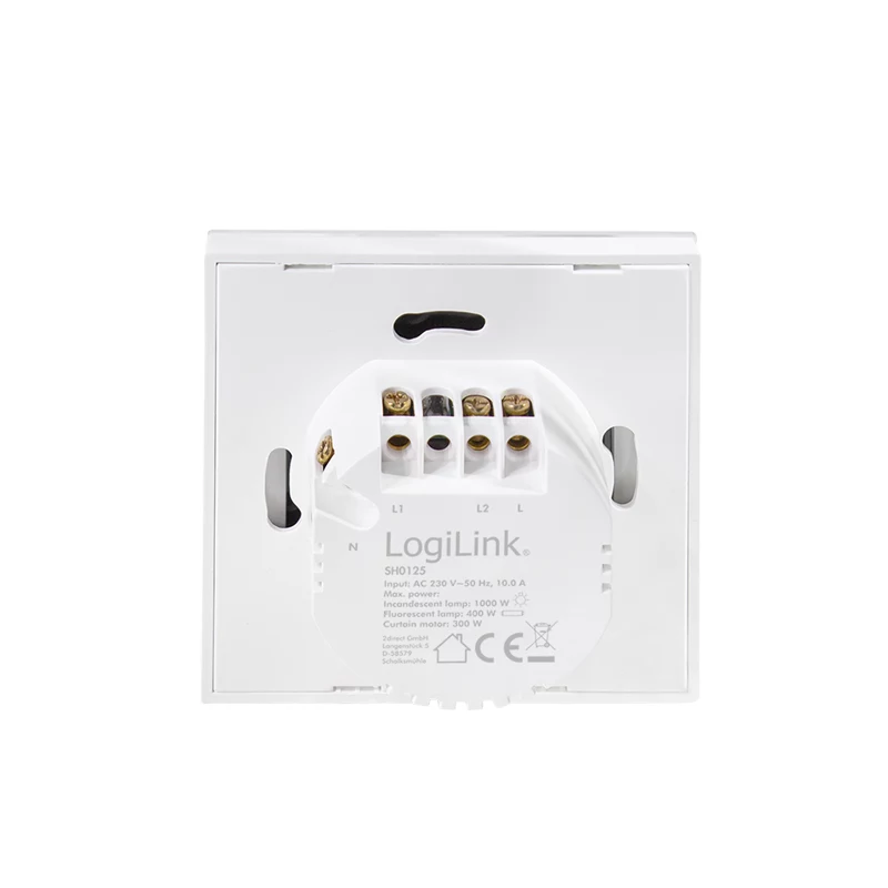 LogiLink WiFi Smart EU valokytkin, 2-osainen, Tuya-yhteensopiva, valkoinen