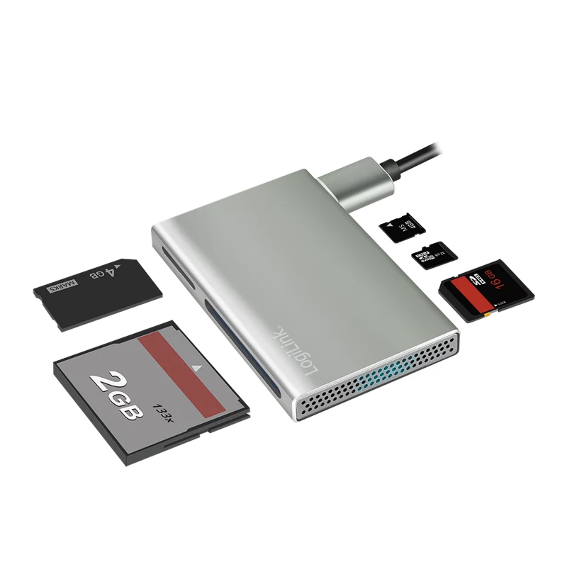LogiLink USB 3.2 Gen1 5-in-1 kortinlukija, metallikotelo, hopea