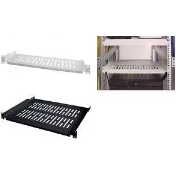 LogiLink 19 tuuman kiinteä räkkihylly 1U, 300 mm syvä, musta RAL 9005, teräs, max. 15 kg