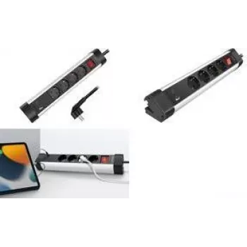 LogiLink LPS278U pöytäpistorasia, 4 AC-pistorasiaa, USB-A QC 3.0 & USB-C PD 3.0, 1,5 m kaapeli, musta/hopea