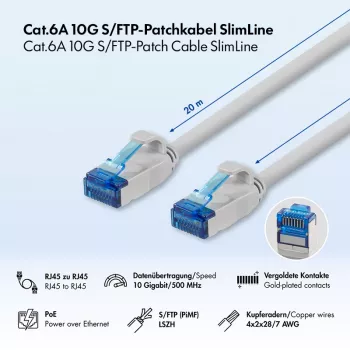 LogiLink Cat.6A S/FTP LSZH Slim Ethernet-patchkaapeli, harmaa, 20 m