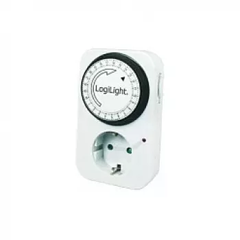 LogiLink mekaaninen ajastin ET0001, päivittäin ohjelmoitava, 16A/3680W, 230V, Type F Schuko, valkoinen
