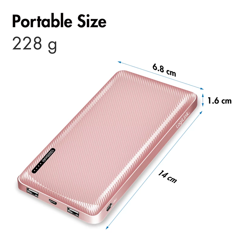 LogiLink matkavirtalähde 10000 mAh LiPo USB-C PD rose
