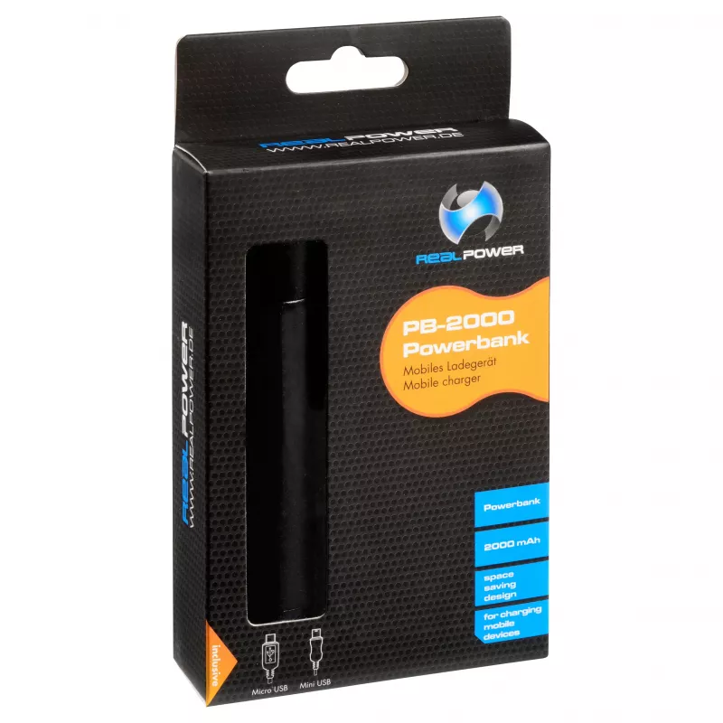RealPower PB2000 mAh alumiininen varavirtalähde, musta