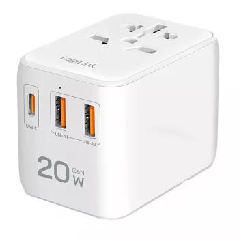 LogiLink PA0356 USB-A/C matkalaturi 20W GaN 3-porttia valkoinen