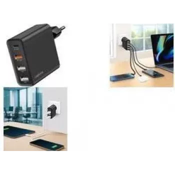 LogiLink 48W GaN USB-seinälaturi, 4-porttia, 3x USB-A QC + 1x USB-C PD, Euro-pistoke, musta (PA0377)