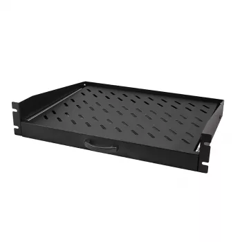 LogiLink 19 tuuman ulosvedettävä konsolihylly 2U, 350 mm syvyys, 30 kg kuormitus, musta