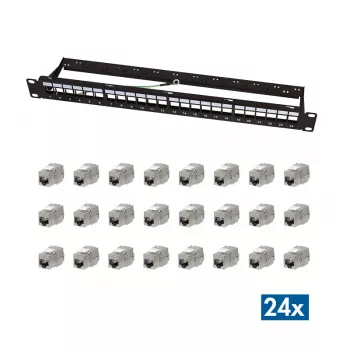 LogiLink Modular 24-porttinen Cat.6A Keystone-patchpaneeli, 19 tuumaa/1U, musta, EconLine