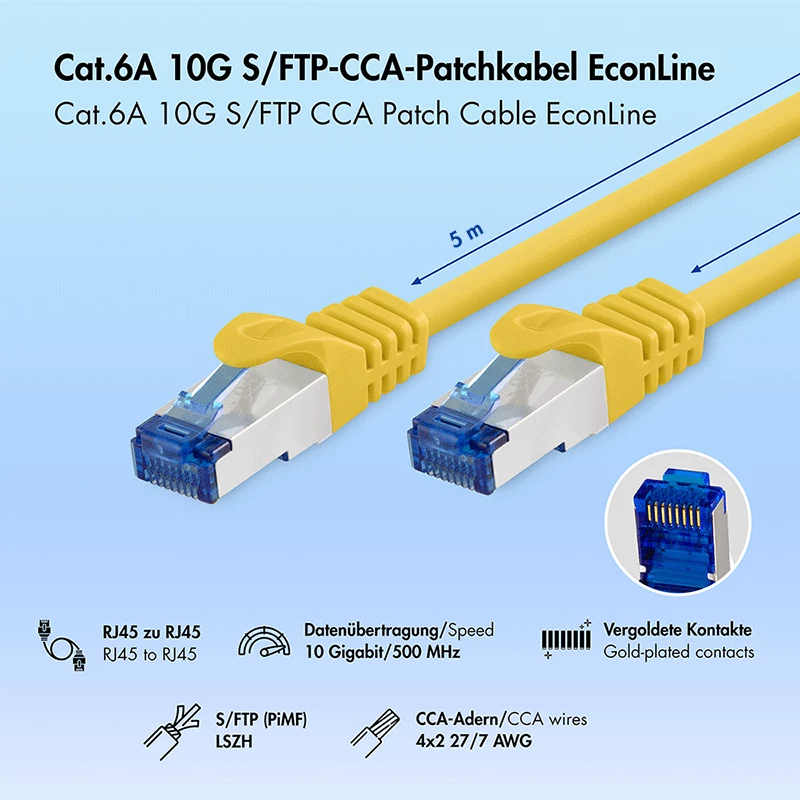 LogiLink Cat.6A S/FTP LSZH patchkaapeli, CCA, 5m, keltainen, EconLine