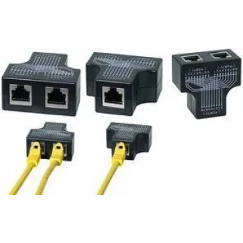 LogiLink RJ45-liitoksen jakaja, 1:1 rinnakkainen T-adapteri, 1x RJ45 naaras 2x RJ45 naaras, musta (MP0138)