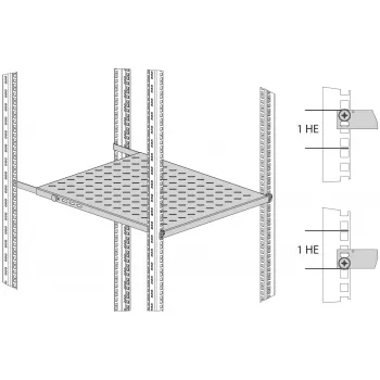 EFB Elektronik 19 tuuman 0,5U kiinteä räkkihylly, 70 kg kuorma, 750-850 mm syvyys, syvänmusta (RAL 9005)