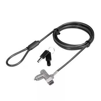 LogiLink NBS015 yleinen avainlukko kannettaville tietokoneille, ultrabookeille, MacBook Pro:lle ja tableteille – sinkitty teräsvaijeri, 2 m, musta/hopea