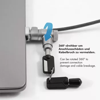 LogiLink NBS015 yleinen avainlukko kannettaville tietokoneille, ultrabookeille, MacBook Pro:lle ja tableteille – sinkitty teräsvaijeri, 2 m, musta/hopea