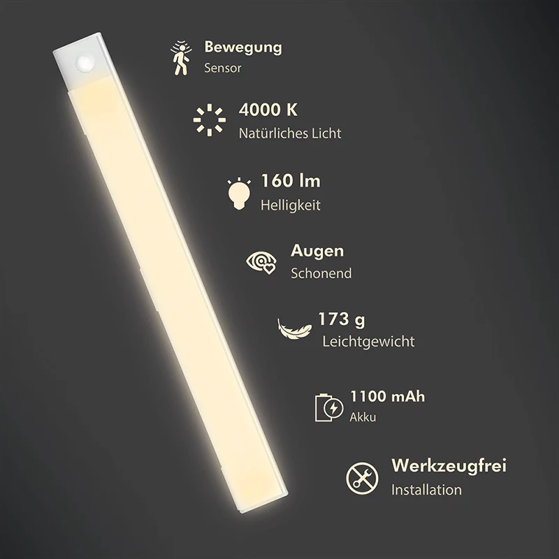 LogiLink LED-kaappivalaisin, erittäin ohut, PIR-anturi, 400mm, 160lm