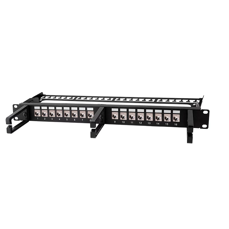 LOGILINK modulaarinen 16-porttinen Cat.6A Keystone-patchpaneeli, 19/1U, 3 kaapelirenkaalla, musta