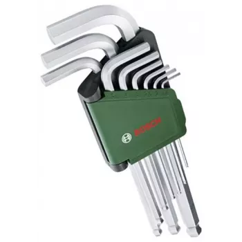 BOSCH 9-osainen kuusiokoloavainsarja värikoodatuilla L-avaimilla, pallopää ja pito-ominaisuus, metrinen 1,5-10 mm, BlackLaser-pinta, klipsiteline