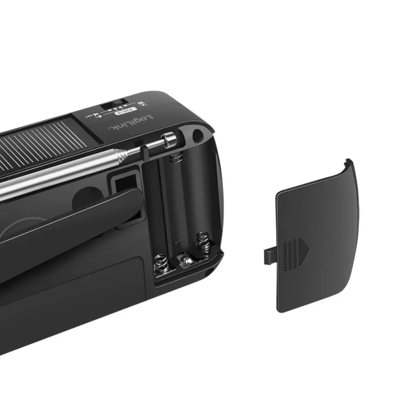 LogiLink Dynamo kampiradio aurinkopaneelilla, AM/FM, USB-C-lataus, LED-taskulamppu, SOS-hälytys, varavirtalähde, musta