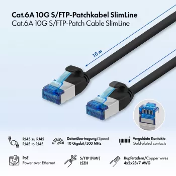 LogiLink SlimLine Cat.6A S/FTP LSZH patchkaapeli, 10 m, musta