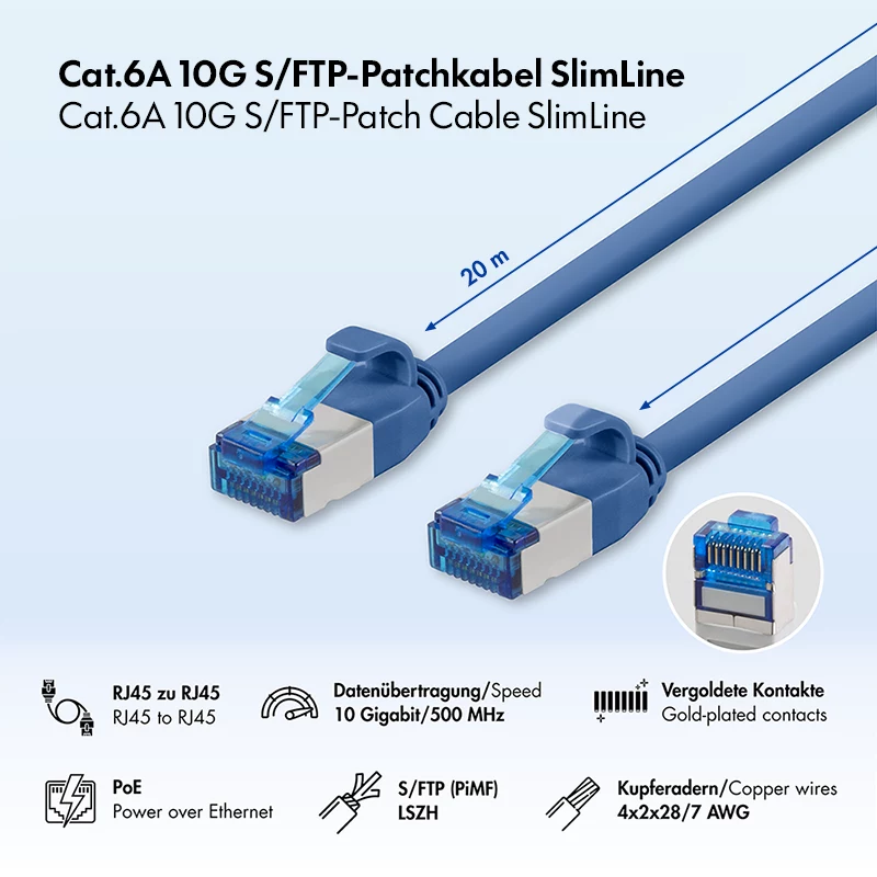 LogiLink Cat.6A S/FTP LSZH SlimLine patchkaapeli, 20 m, sininen