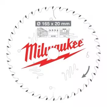 Milwaukee pyörösahanterä 160 mm x 20 mm akselireikä 48T TCT puu Clean Cut CSB P W