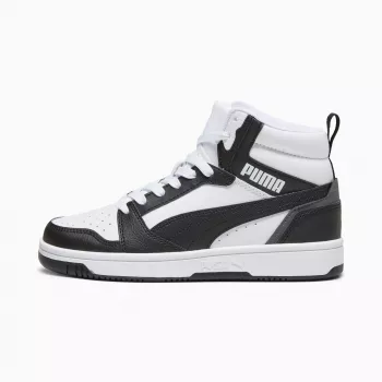 Puma Rebound V6 Mid lasten sneakerit valkoinen musta 393831 01 koko 38.5