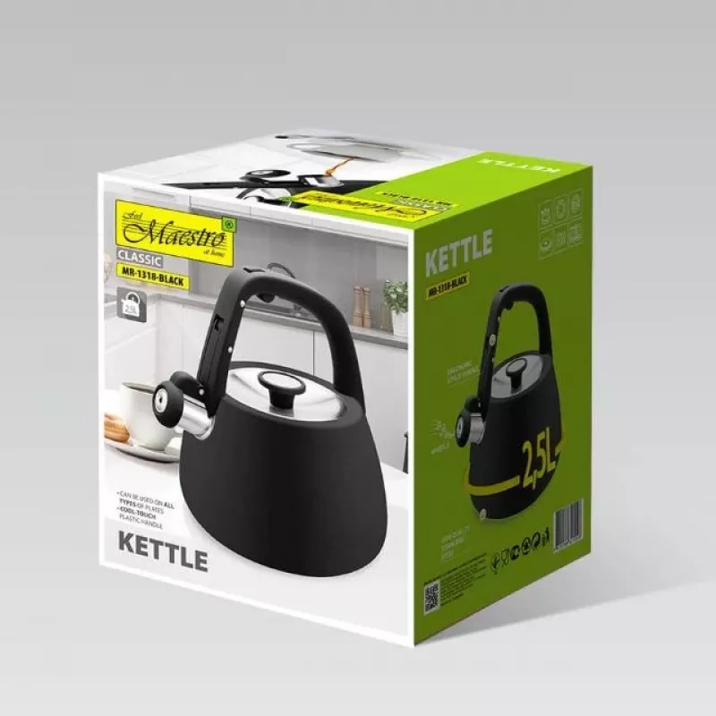 MEO Maestro liesivesikattila 2,5L mattamusta ruostumaton teräs pillillä MR-1318-BLACK