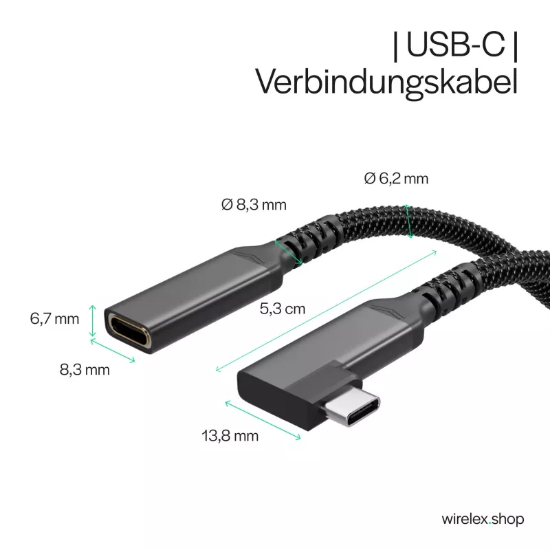ShiverPeaks USB-C-jatkokaapeli USB-C/C 3.2 PD 90° - kaapeli - digitaali/data