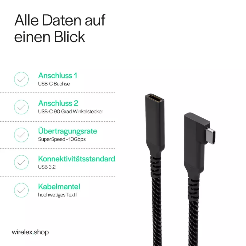 ShiverPeaks USB-C-jatkokaapeli USB-C/C 3.2 PD 90° - kaapeli - digitaali/data