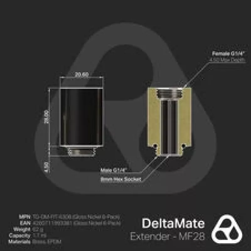 Thermal Grizzly DeltaMate Extender Fitting MF28 - kiiltonikkeli, 6 kpl:n pakkaus