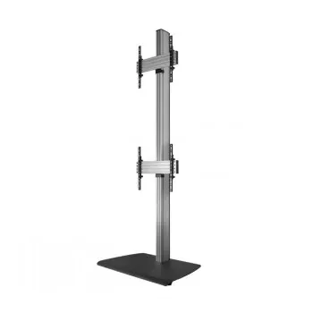 B-TECH AV SYSTEM X - yleiskäyttöinen kaksinkertainen litteän näytön lattiajalusta (VESA 600 x 400) - 2,4 m, musta
