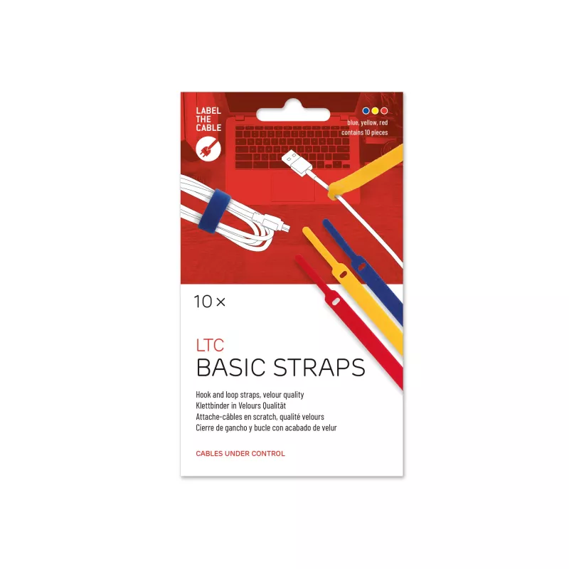 LABEL THE CABLE LTC BASIC STRAPS tarranauhakiinnitteiset kaapelisiteet, 17 cm, 10 kpl:n pakkaus, monivärinen (sininen, keltainen, punainen)