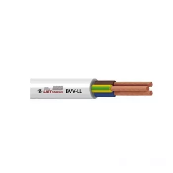 BVV-LL 2x1 mm² valkoinen PVC-eristetty sähkökaapeli, 50 m rulla