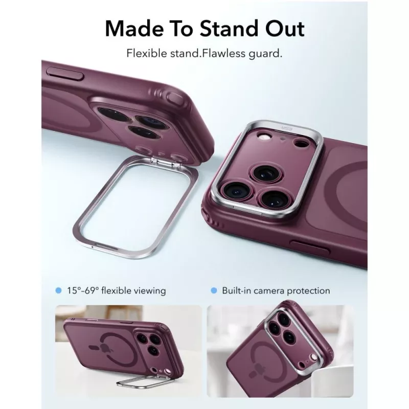 ESR Classic Hybrid Kickstand MagSafe kuori iPhone 17 Pro Max / 18 Pro Max - mattamatta tummanpunainen