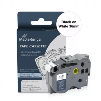 MediaRange MRBTZ261 laminoitu tarranauhakasetti 36mm musta valkoisella Brother P-Touch -laitteisiin