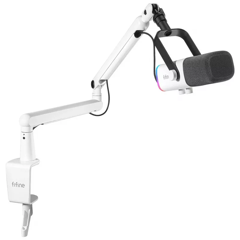 FIFINE TAM8W dynaaminen XLR/USB-podcast-mikrofoni puomivarrella, valkoinen