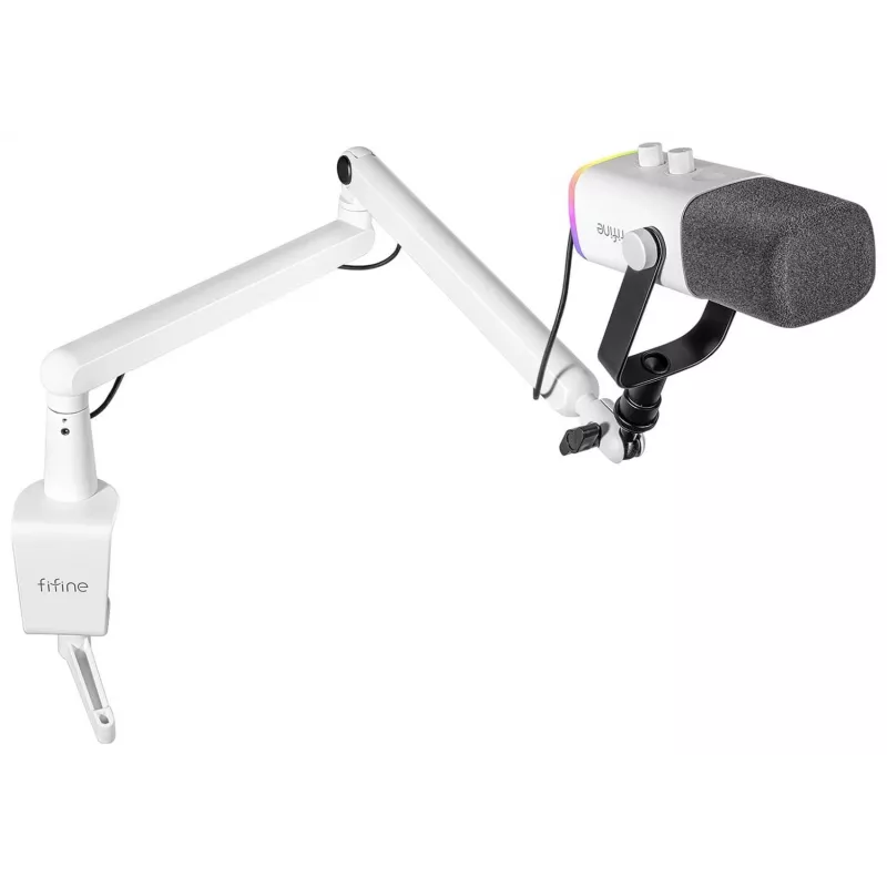 FIFINE TAM8W dynaaminen XLR/USB-podcast-mikrofoni puomivarrella, valkoinen
