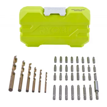 Ryobi RAK38SDD 38-osainen pora- ja ruuvauskärkisarja, jossa 24 x 25mm ruuvauskärkeä, HSS- ja kiviporanterät, hylsyjenpitimet, magneettipidike ja laukku