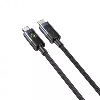 UNITEK USB-C - USB-C kaapeli LED-tehonäytöllä 60W PD 480Mbps 1m punottu musta