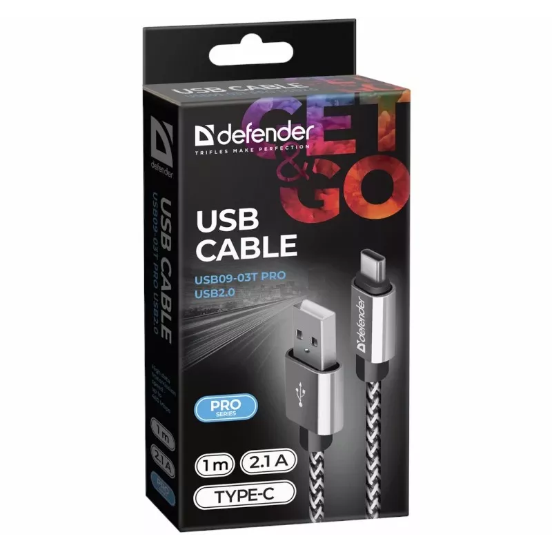 Defender USB-A - USB-C kaapeli 1,0 m 2,1 A valkoinen