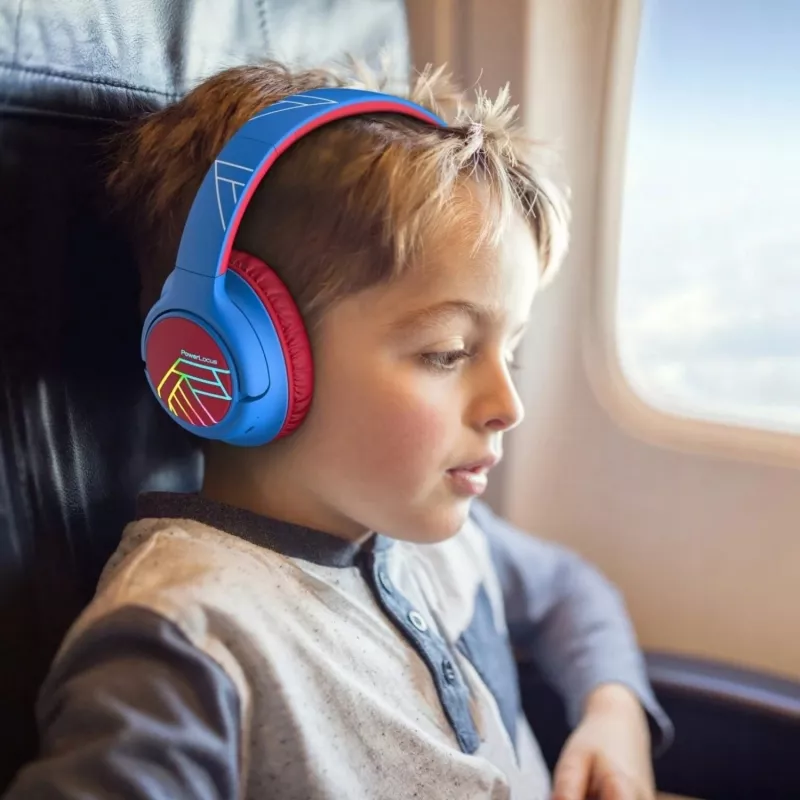 PowerLocus Bobo Kids langattomat kuulokkeet, LED, AUX, sininen/punainen