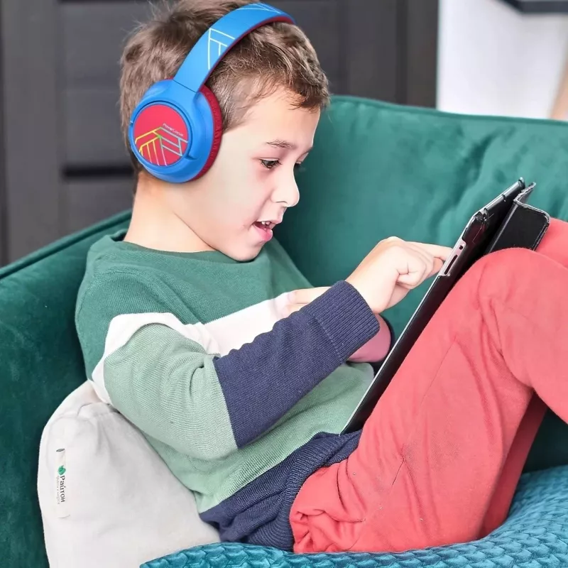 PowerLocus Bobo Kids langattomat kuulokkeet, LED, AUX, sininen/punainen