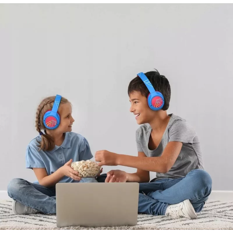 PowerLocus Bobo Kids langattomat kuulokkeet, LED, AUX, sininen/punainen