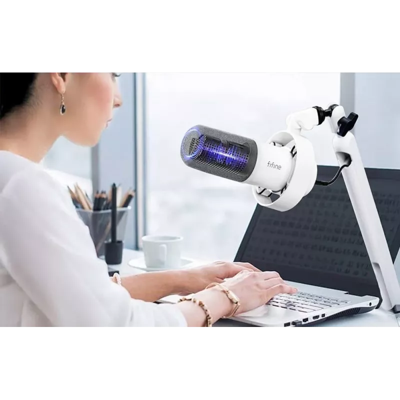 FIFINE T688W dynaaminen mikrofoni puomivarrellla, USB/XLR, valkoinen