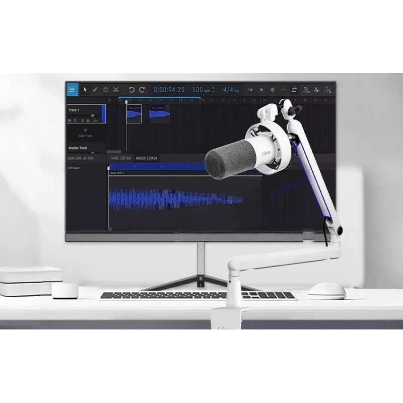 FIFINE T688W dynaaminen mikrofoni puomivarrellla, USB/XLR, valkoinen