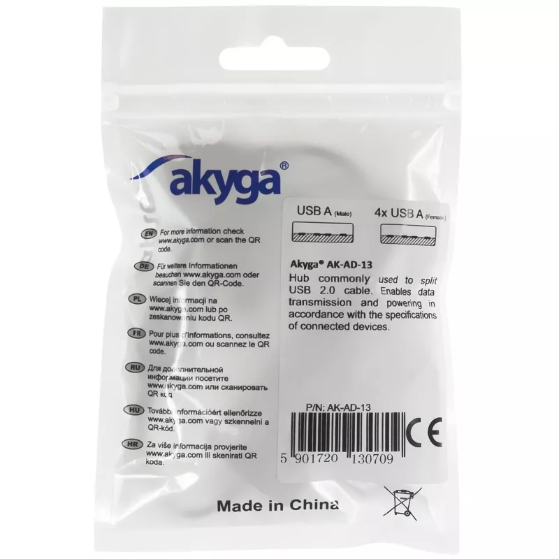 AKYGA AK-AD-13 USB 2.0 4-porttinen keskitin, musta