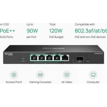 TP-Link Omada Easy Managed 5-porttinen 2.5G PoE++ kytkin 10G SFP+ uplink (ES206XPP-M2)