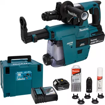 Makita DHR243JWX2 18V harjaton SDS-Plus 3-tilainen akkuiskuporavasara 2x 5,0Ah akulla, laturilla ja Makpac-laukulla